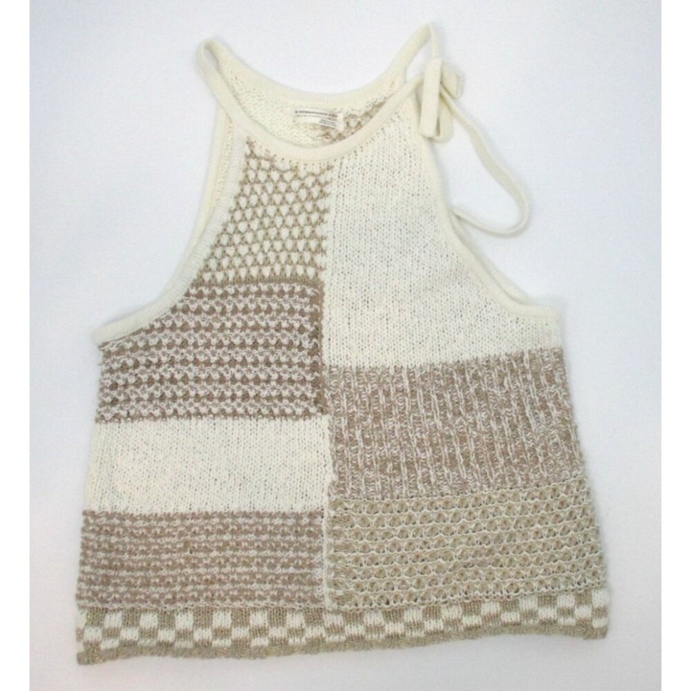 Anthropologie Sweater Tank Top Womens Size Large Cream Gold Metallic